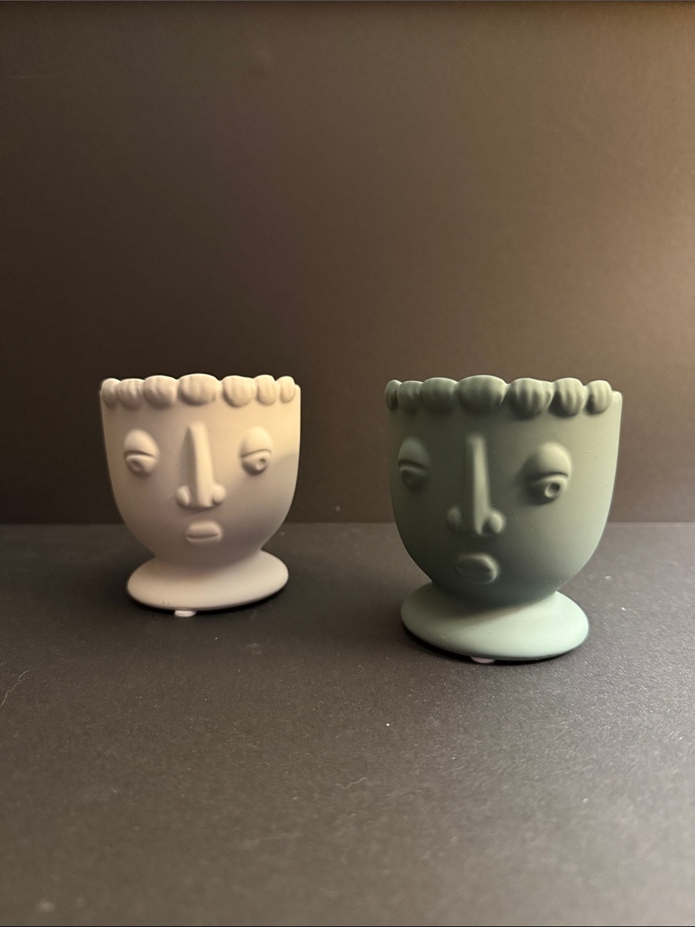 Set of 2 Face Planter Votives - Matte White & Sage Green